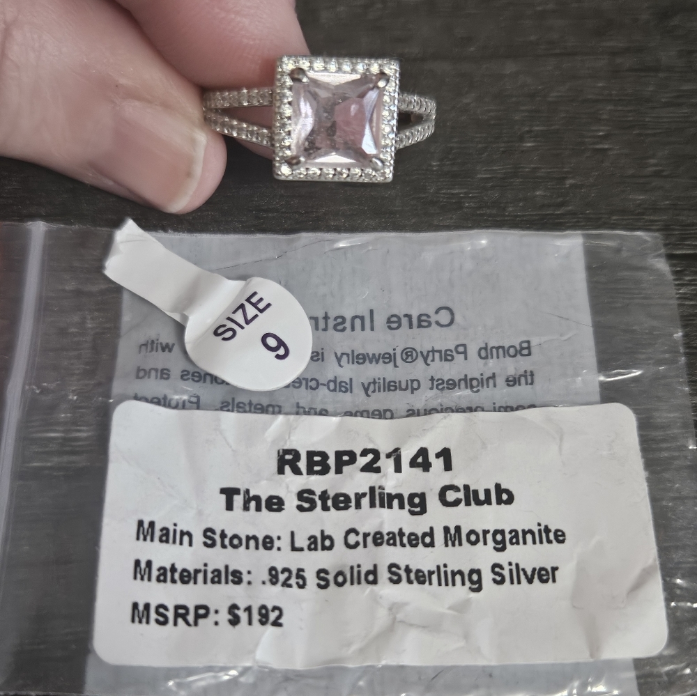 Bomb Party .925 sterling silver Morganite ring Size 9